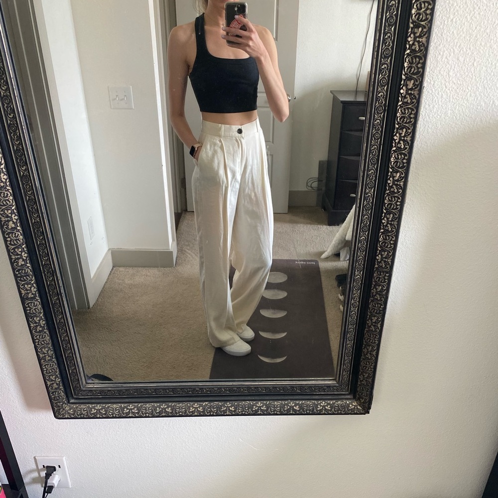 Zara off white pleated trousers